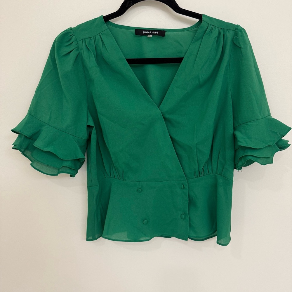 Sugarlips Emerald Ruffle Sleeve Blouse Size Small